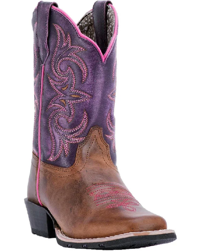 Dan Post Girls Majesty Brown/Purple Western Square Toe Boots Style DPC2947