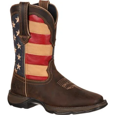 DURANGO LADY REBEL PATRIOTIC WOMENS PULL-ON WESTERN FLAG BOOT STYLE RD4414