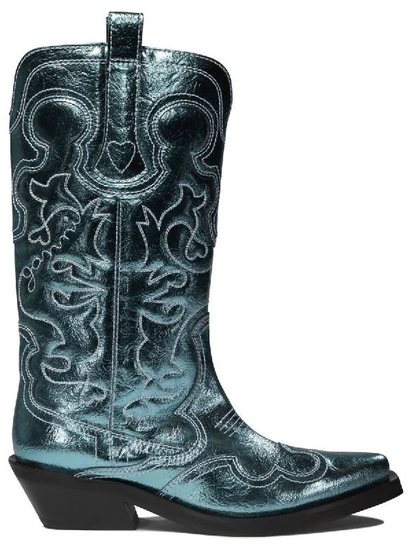 Ganni Western-Embroidered Boots