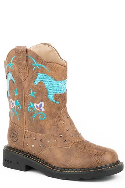 Roper Kids Horse Flowers Dazzel Lights Western Boots Style 09-018-1202-0032