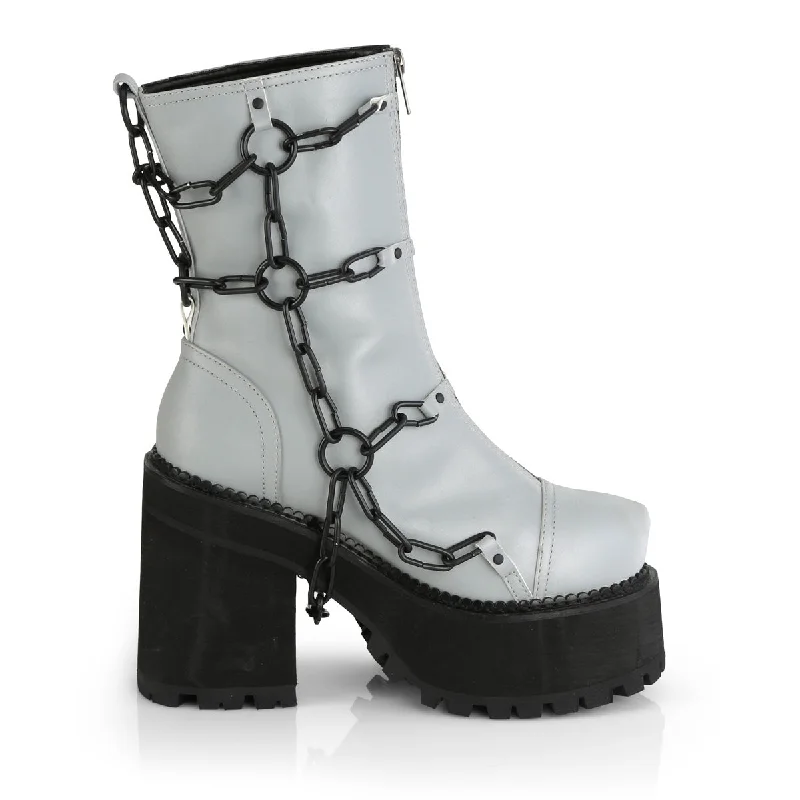 Assault 66 Chain Platform Ankle Boots Reflective  - Demonia Direct