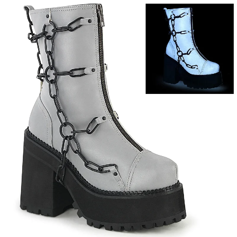 Assault 66 Chain Platform Ankle Boots Reflective  - Demonia Direct