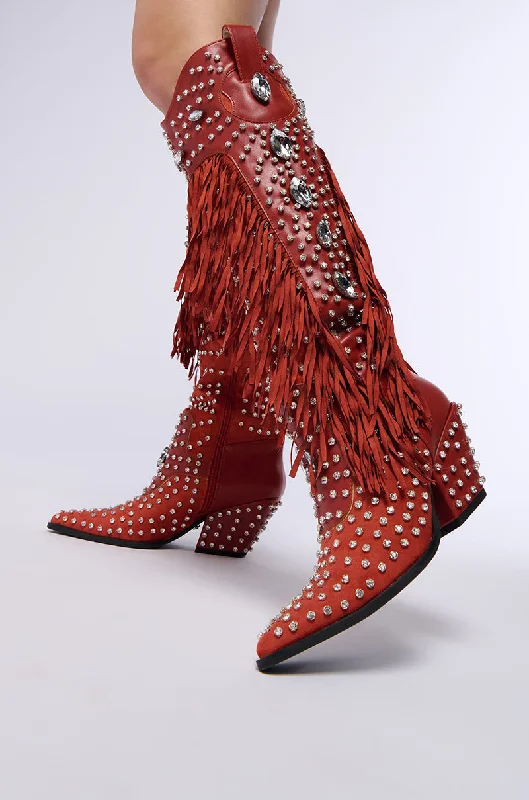 AZALEA WANG TADAO RED EMBELLISHED WESTERN BOOT