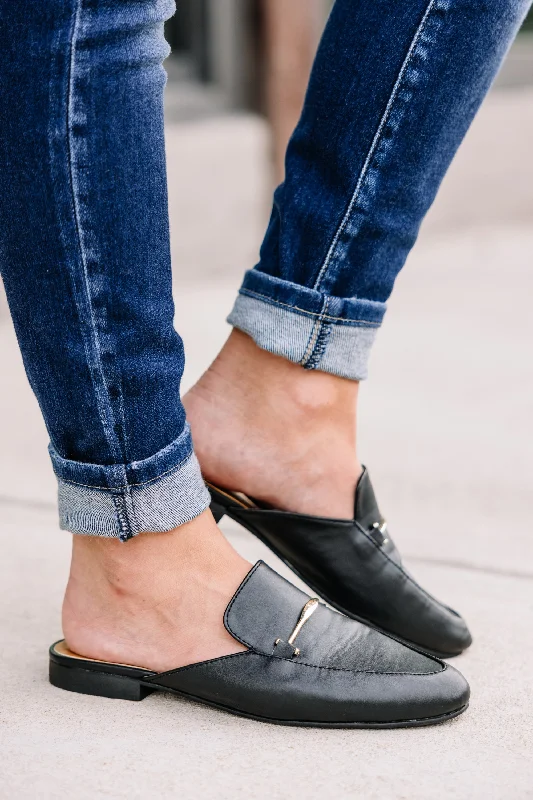 Be Your Own Boss Black Flat Mules