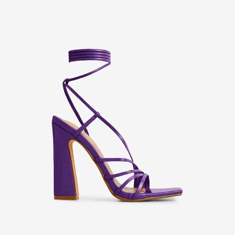 Been-You Lace Up Strappy Square Toe Flared Block Heel In Purple Patent