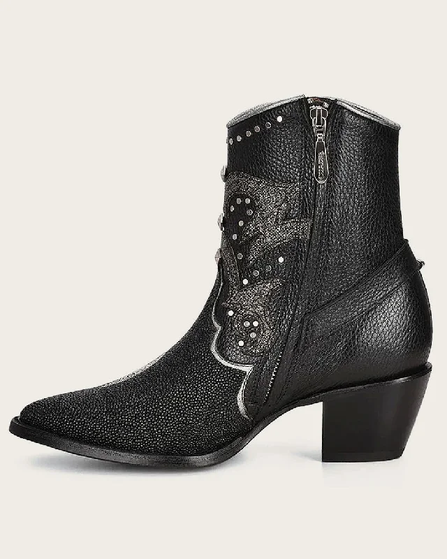 Ankle booties black exotic leather