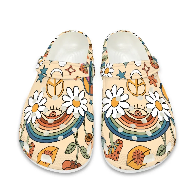 Boho Rainbow and Trippy Mushrooms Adult Clogs Shoes