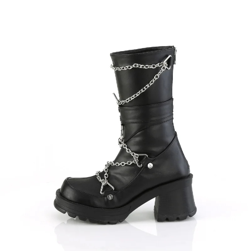 Bratty 120 Black Ankle Boots  Chain Details - Demonia Direct