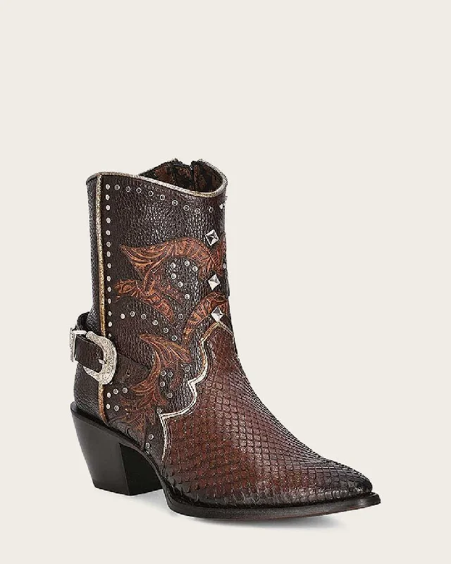 Ankle western booties brown exotic leather