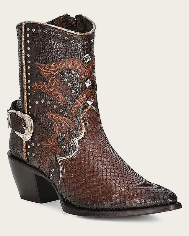 Ankle western booties brown exotic leather