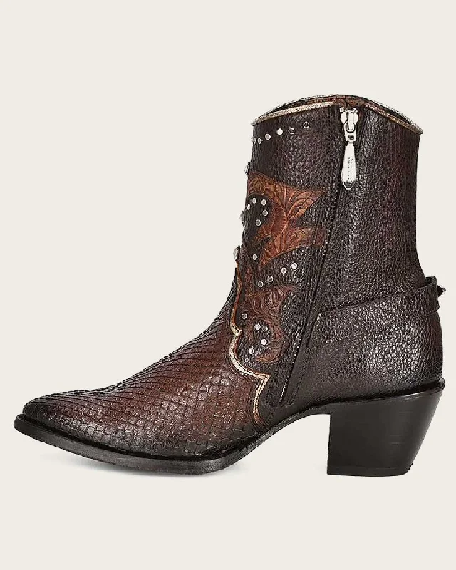 Ankle western booties brown exotic leather