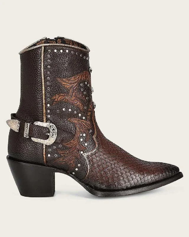 Ankle western booties brown exotic leather