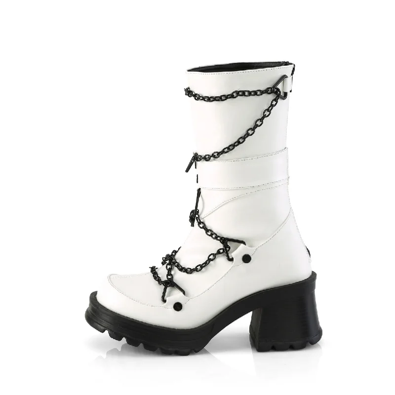 Bratty 120 White Ankle Boots  Chain Details - Demonia Direct