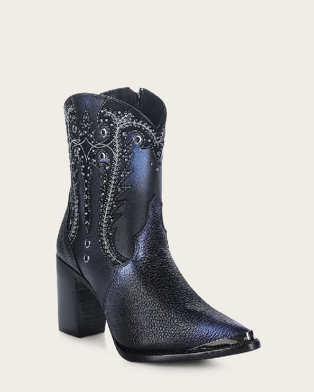 Ankle western booties black leather