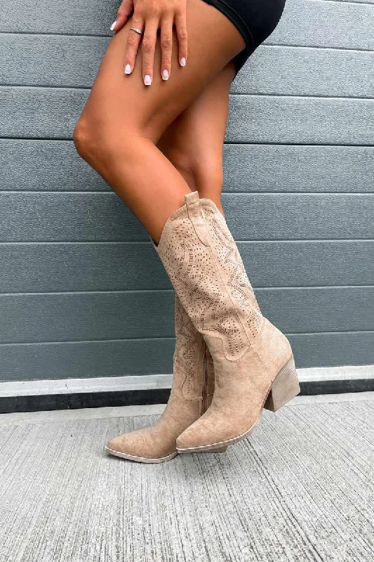 DALLAS Mid Calf Cowboy Western Boots - Taupe