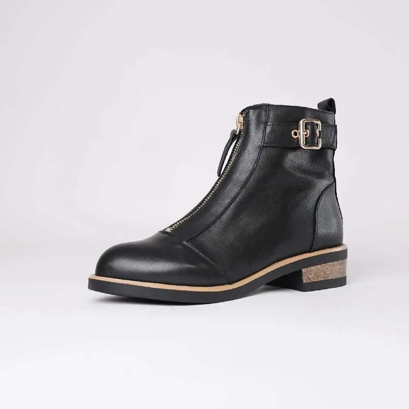 Dooley Black Leather Ankle Boots