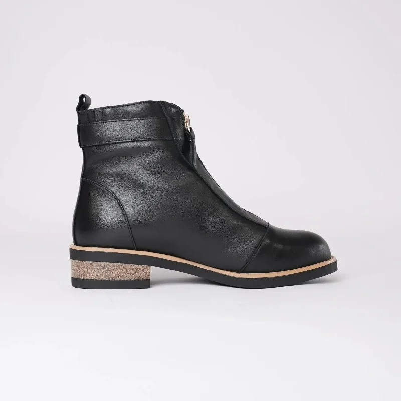 Dooley Black Leather Ankle Boots