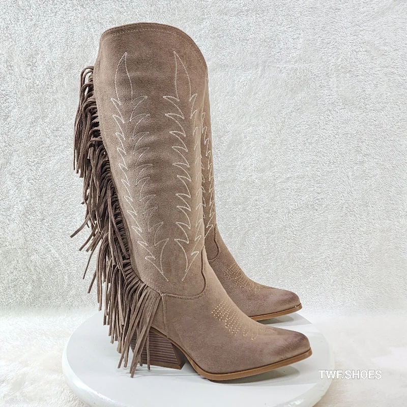 Dusty Roads Coco Taupe Back Fringe Cowboy Western Cowgirl Boots