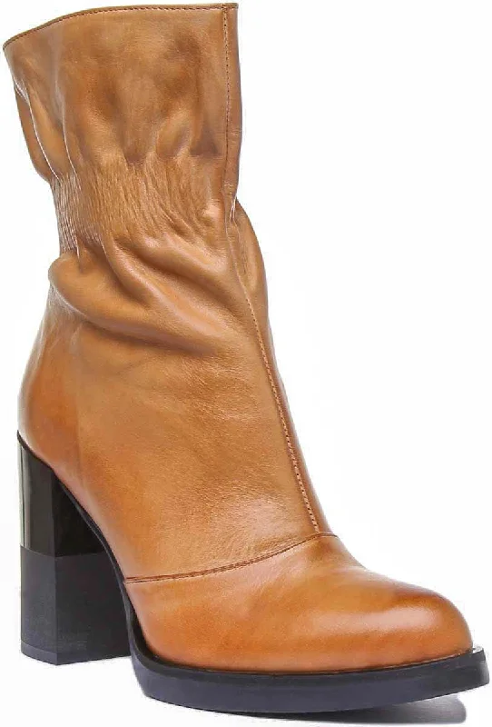 Harmonee Leather Pull On Boot In Tan