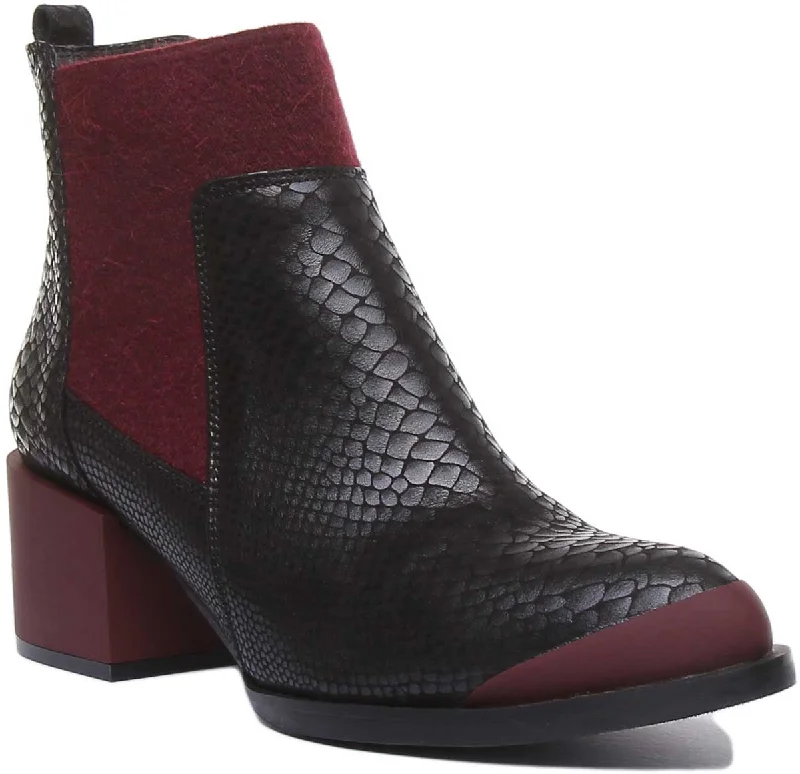 Heather Block Heel Chelsea Boot In Black Red