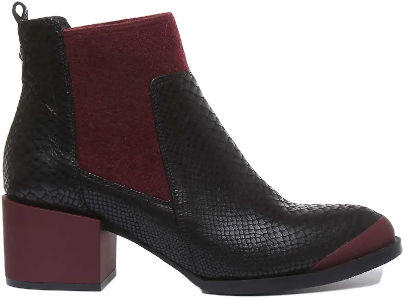 Heather Block Heel Chelsea Boot In Black Red