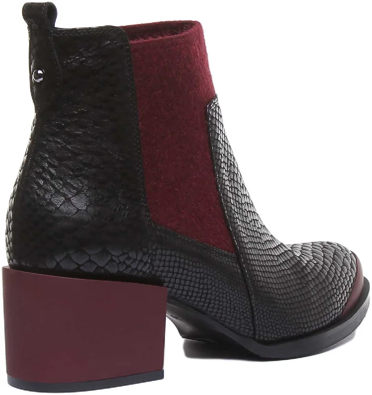 Heather Block Heel Chelsea Boot In Black Red