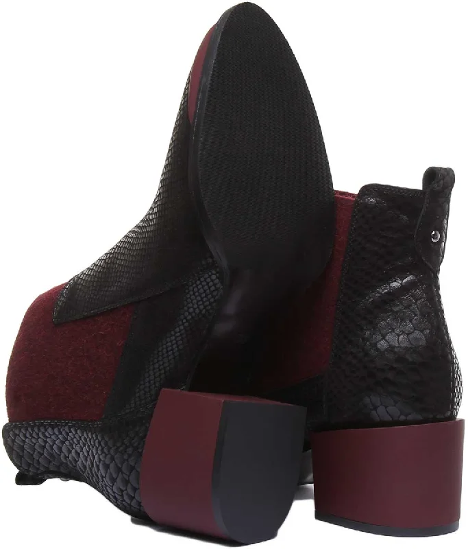 Heather Block Heel Chelsea Boot In Black Red