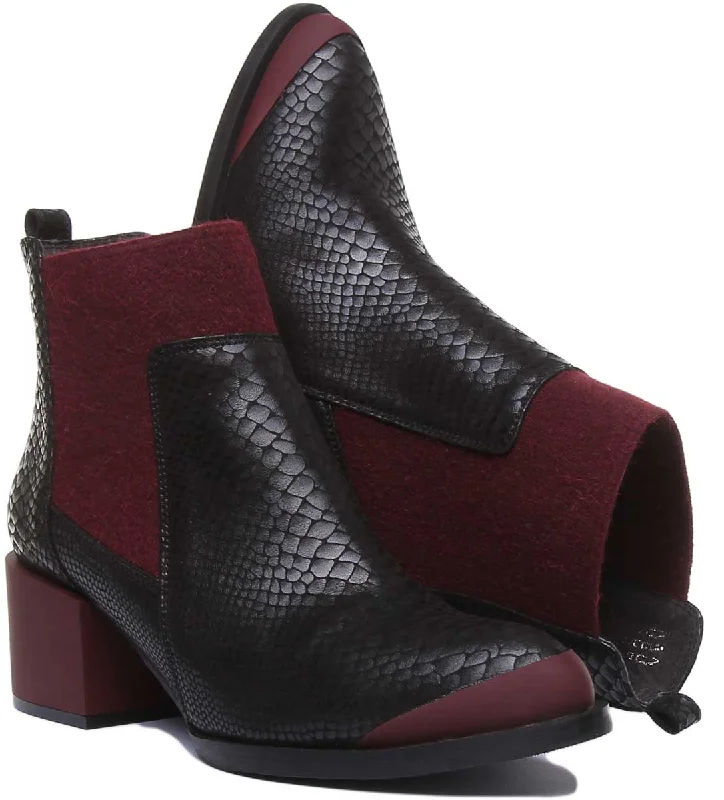 Heather Block Heel Chelsea Boot In Black Red