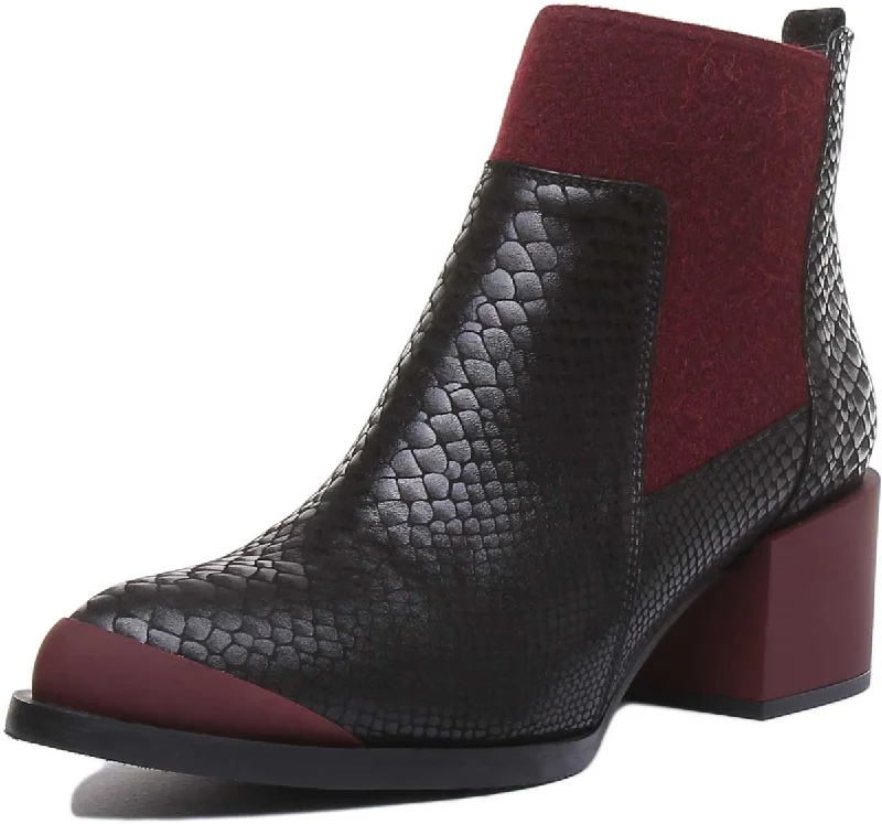 Heather Block Heel Chelsea Boot In Black Red