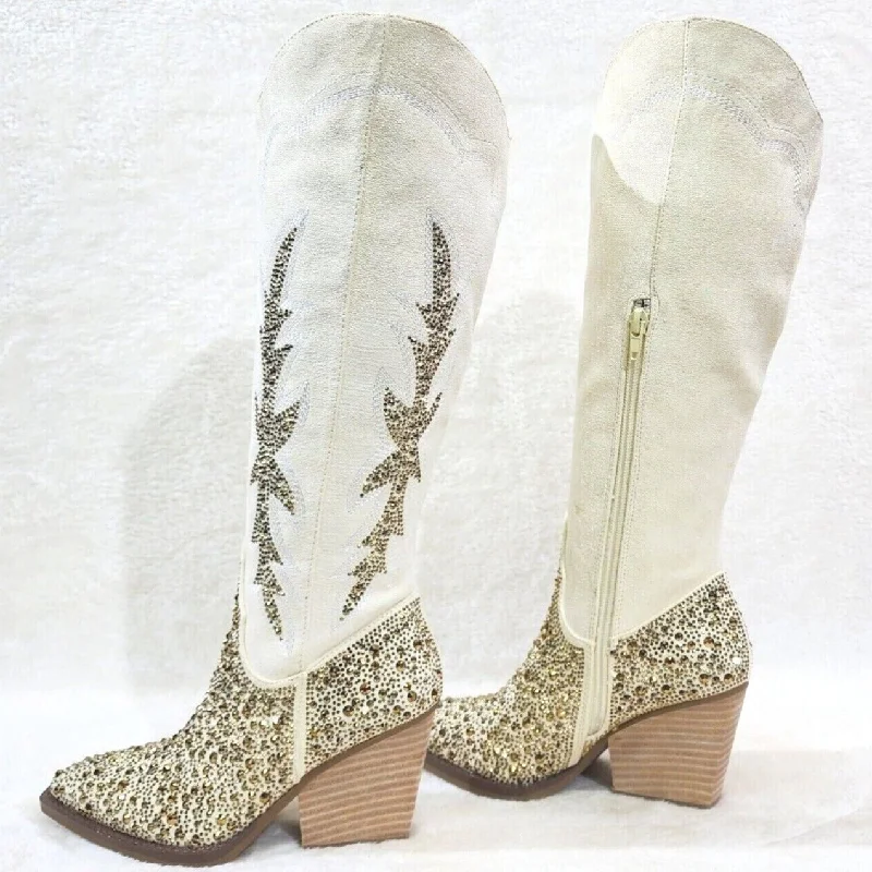 Murrey Buttery Ivory  With Rhinestones Glamour Western Cowgirl Boots