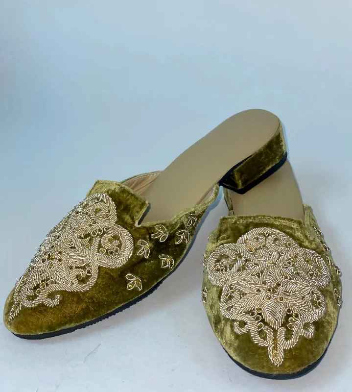 Olive Velvet Gold Mule