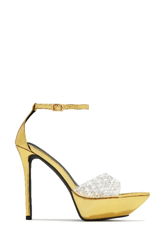 Sweet Fatale Embellished Platform Heels - Gold