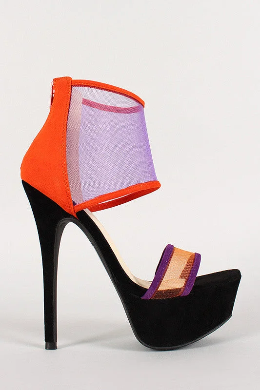 Shoe Republic Tricolor Mesh Faux Suede Open Toe Heel