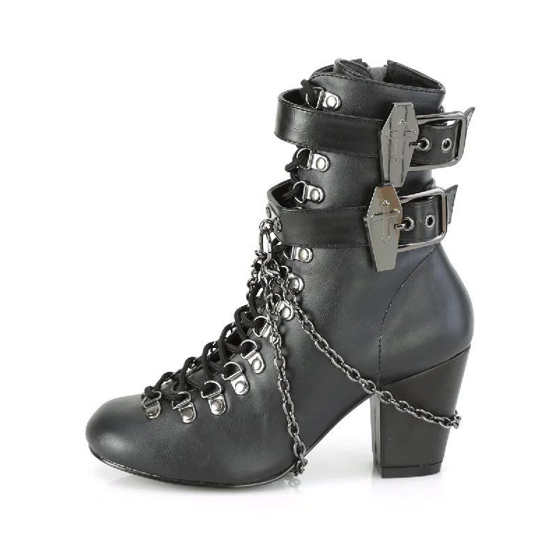 Vivika 128 Goth Granny Boots Coffin Buckles - Demonia Direct