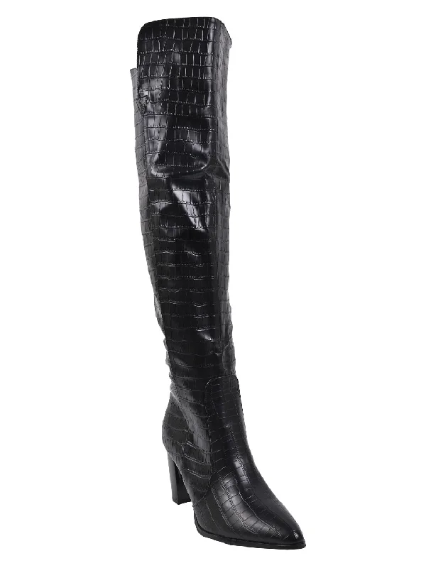 Women Black Animal Print  High-Top Boots