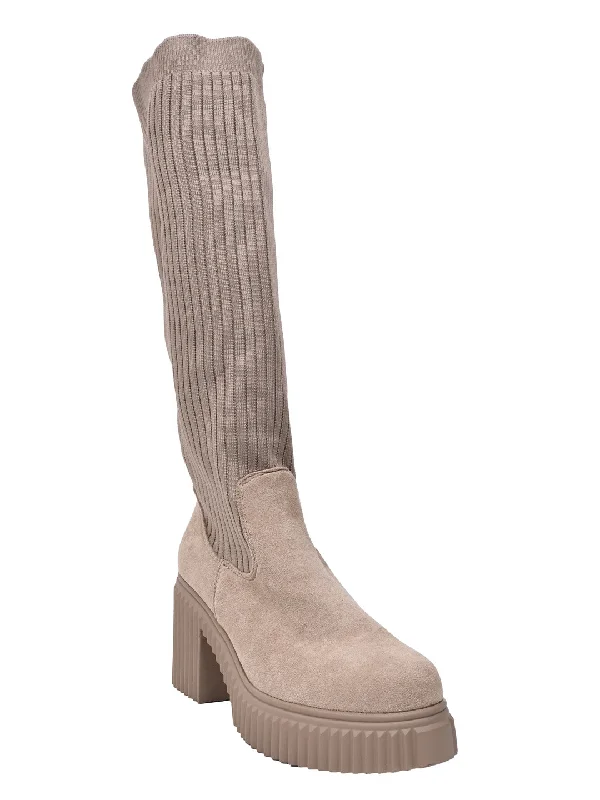 Women Khaki Striped High-Top Boots