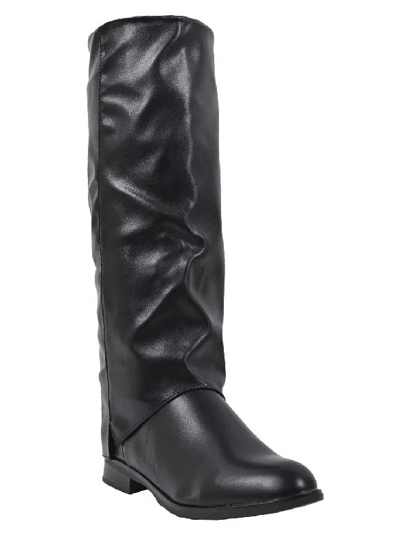 Women Black Solid High-Top Boots