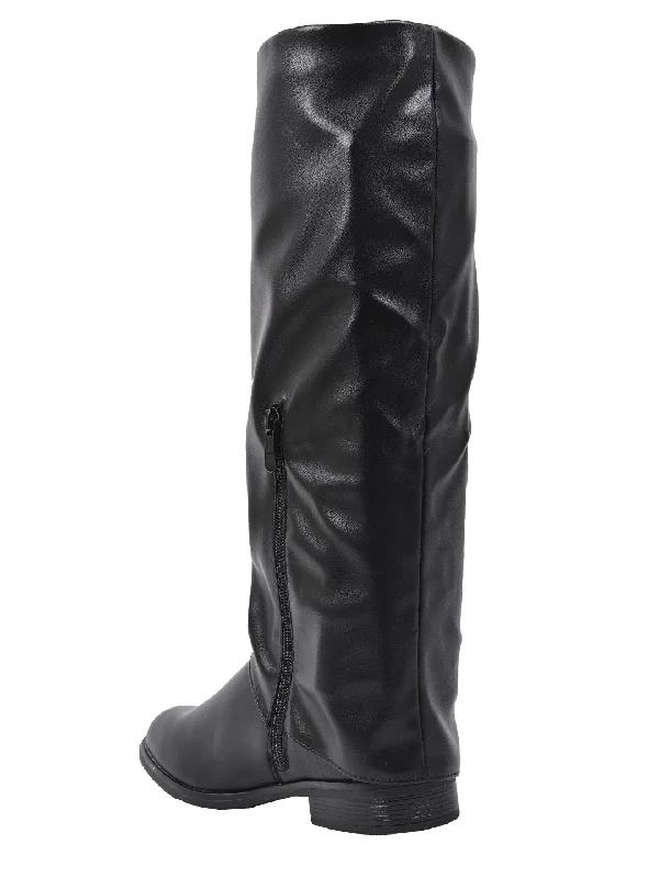 Women Black Solid High-Top Boots