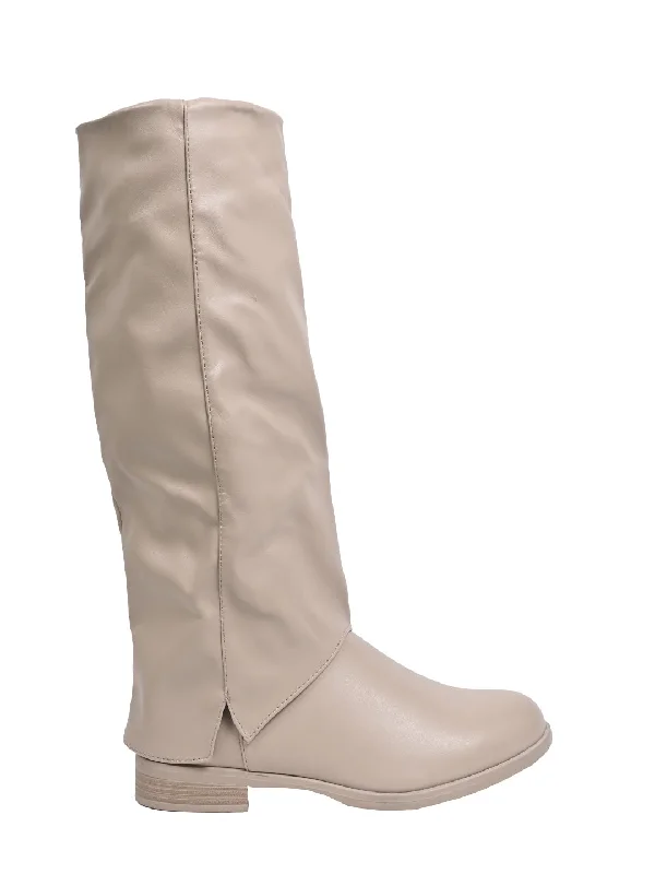 Women Khaki Solid High-Top Boots