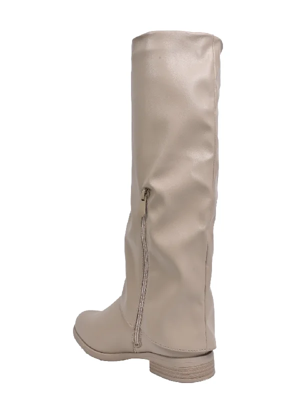 Women Khaki Solid High-Top Boots