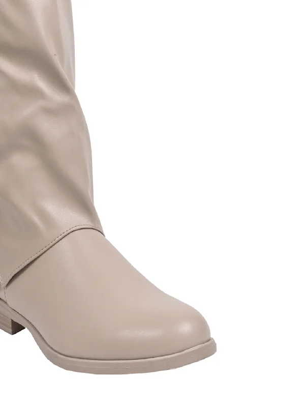 Women Khaki Solid High-Top Boots