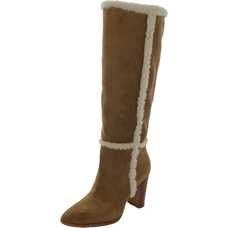 Aubri Womens Suede Shearling Trim Knee-High Boots