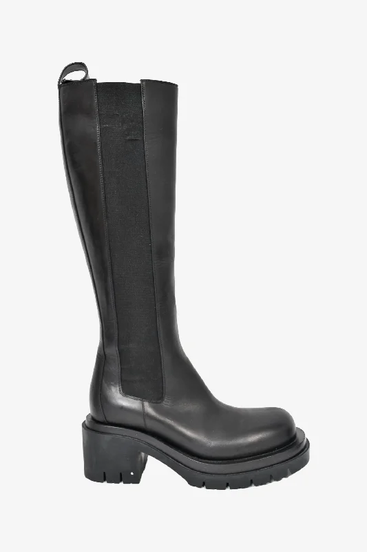 Bottega Veneta Black Leather Knee High Chunky Boot Size 41