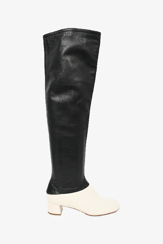 Celine Black/White Leather Knee High Boots Size 36