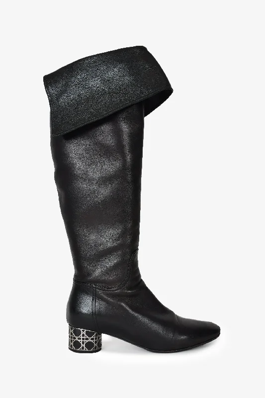 Christian Dior Black Leather Knee High Boots Size 38.5