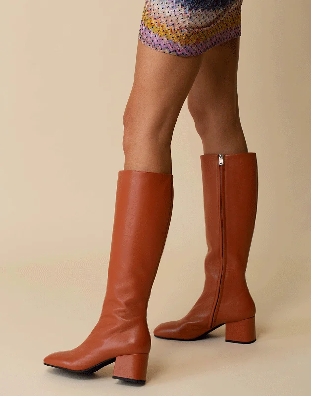 Cinnamon Exposed Zipper Knee High Boot