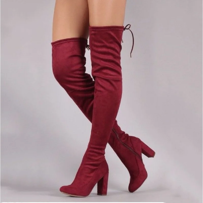 Suede Thigh High Sock Chunky Boots