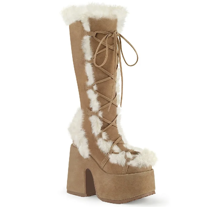 Demonia CAMEL-311 | Camel Vegan Suede Knee High Boots