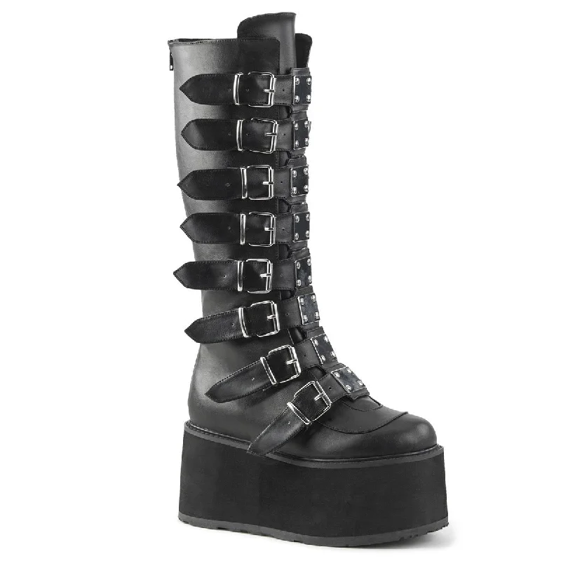 Demonia DAMNED-318 | Black Vegan Leather Knee High Boots