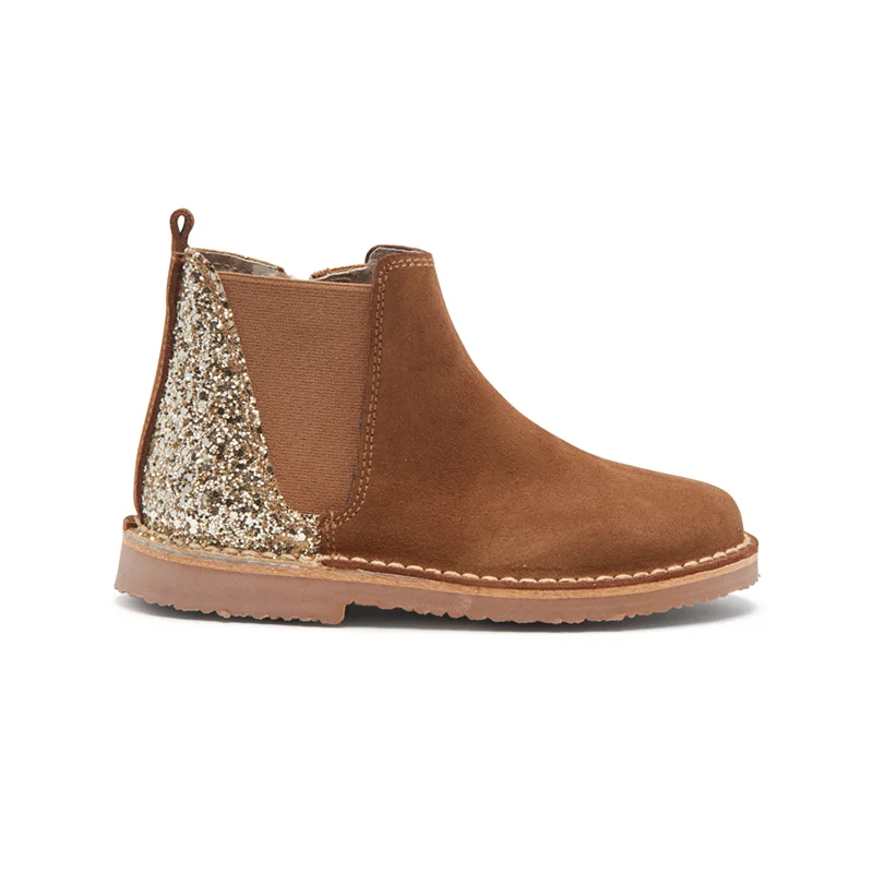 Glitter and Suede Chelsea Boots in Camel